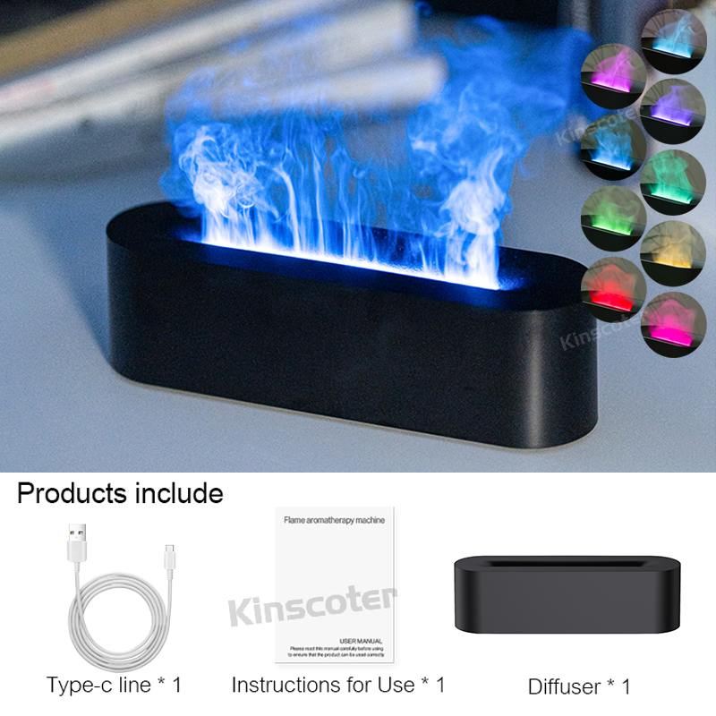 KINSCOTER RGB Vlam Aroma Diffuser Luchtbevochtiger Ultrasone Cool Mist Maker Fogger LED Essentiële Olie Fire LED Lamp Difusor: Brons Rood