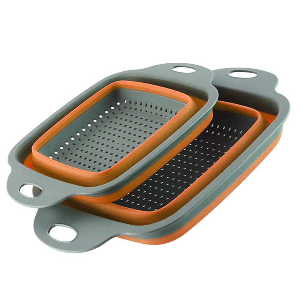 2 stk / sæt foldbar silikondåse sammenklappelig vaskekurv dræning filterkurv med håndtag kichen afløbskurv værktøjer: Orange