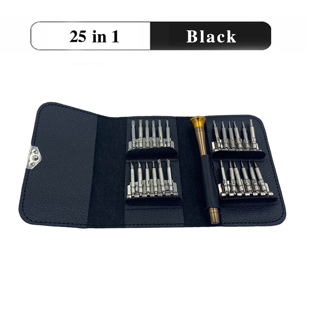 Orange True 115-i-1 Presisjonsskrutrekker Sett for Elektronikk - Krom-Vanadium Stål, Magnetiske Bits, Isolert Håndtak: 25 in 1 svart