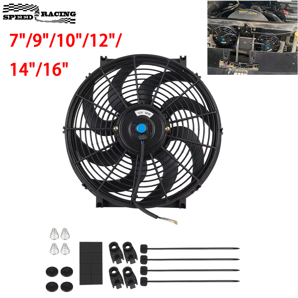 Universal 7/9/10/12/14/16 pulgadas 12V 80W 2100RPM aire acondicionado de coche radiador electrónico ventilador de refrigeración hoja Kit de refrigeración eléctrico