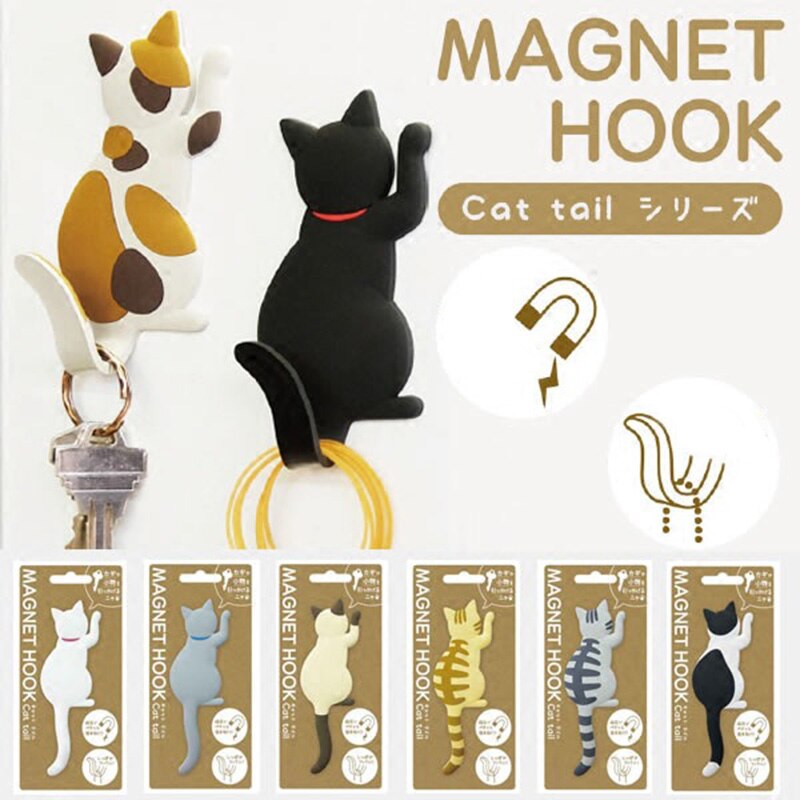 Gancho de pared magnética con forma de gato para llaves, gancho colgante para nevera, decoración de puerta, GHS99