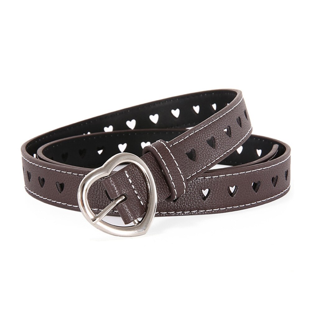 Cinturones de cuero con forma de corazón para mujer, accesorio Retro de celebridad de Internet, hebilla de Metal, color rosa, 2,3 cm de ancho, AK028