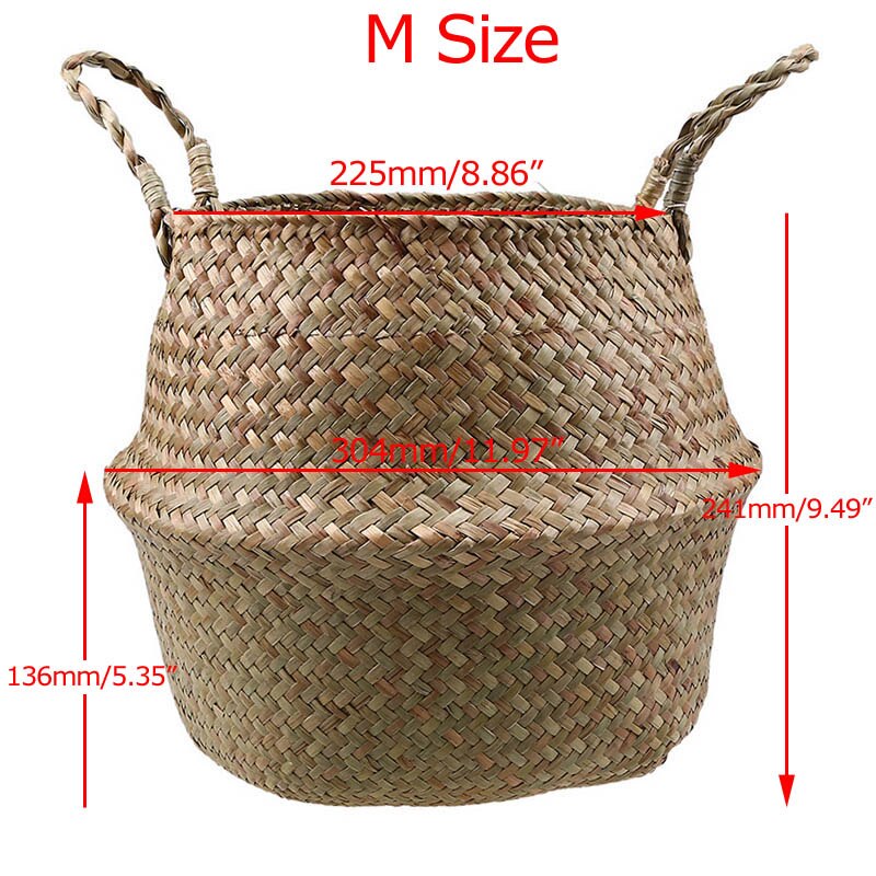 Seagrass Wickerwork Basket Foldable Flower Pots Planter Woven Dirty Laundry Baskets Hamper Fruit Toys Storage Basket Home Decor: M