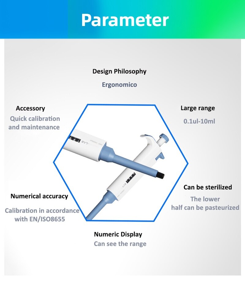 Laboratoriepipette 0.1-10ml enkanals digital mikropipette justerbar pipeta-labutstyr i plast med pipettespisser