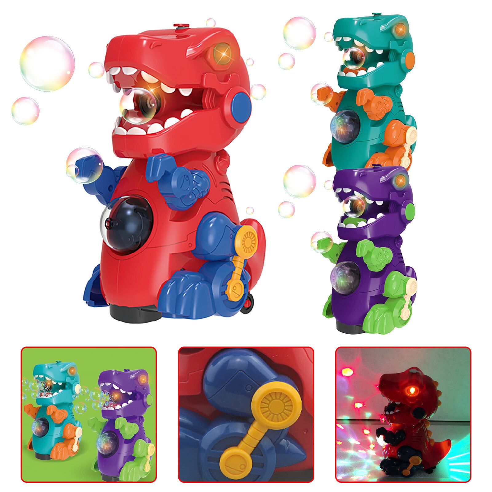 Zeep Bulbles Machine Elektrische Dinosaurus Lopen Automatische Bubble Party Bruiloft Accessoires Muziek Verlichting Speelgoed (50Ml)