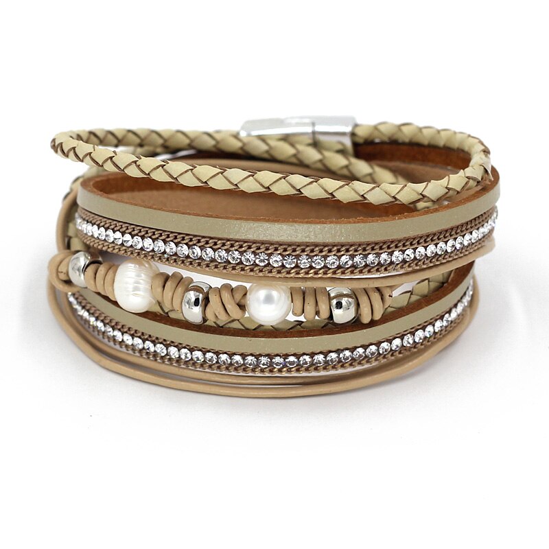 VONNOR frauen Armbänder Boho Schmuck Natürliche Perle mehrschichtig Leder 2 Kreis wickeln Armbinde