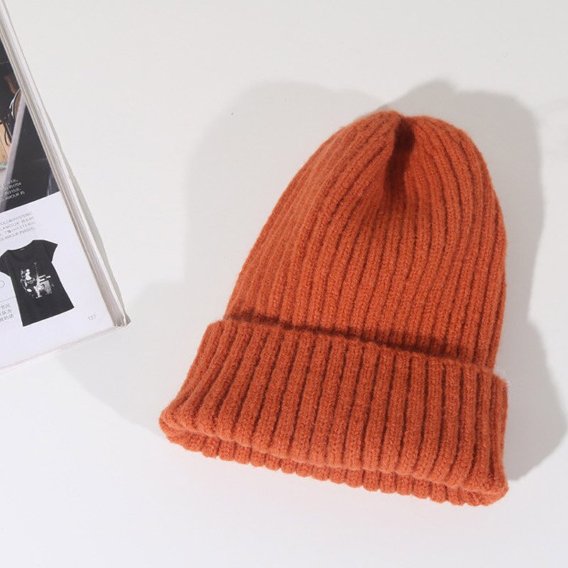 Mltbb Wol Winter Hoeden Voor Vrouwen Solid Candy Kleur Breien Mutsen Hoed Vrouwelijke Zachte Kpop Stijl Skullcap Meisjes Bonnet gorro: orange