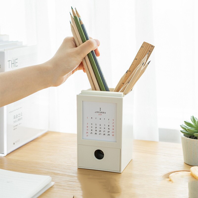 Calendar 2022 Desk Calendar Pen Holder Desktop Stationery Storage Business Office Desk Decoration