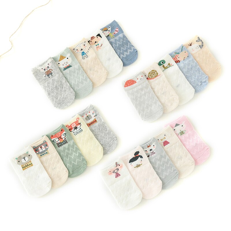 5 Pairs 0-5Y Baby Sokken Cartoon Gedrukt Dunne Leuke Buis Kid Sokken Meisje Jongen Katoen Mesh Ademend Peuter Sokken Kind accessoires