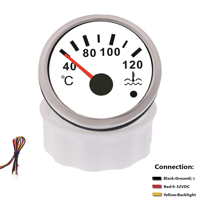 52Mm Boot Auto Water Temperatuurmeter 40-120 Water Temp Gauge Met Motor Temperatuur Alarm Fit 12 ~ 24V: White Silver