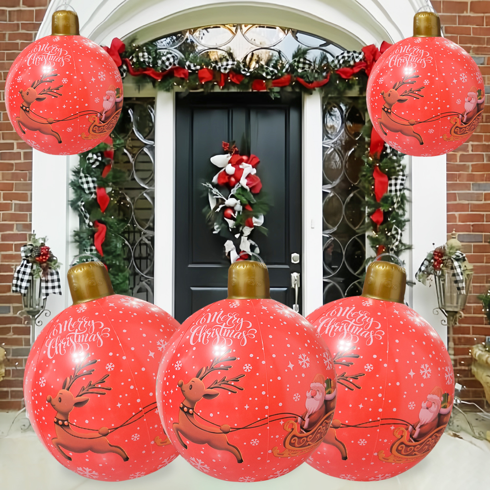 1 opblaasbare kerstballen, kerstballen met sneeuwvlokpatroon, geschikt voor vakantiedecoraties buiten en buiten