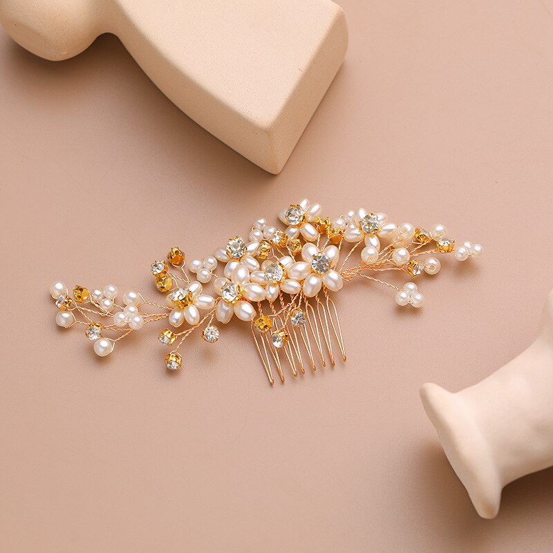 Forseven Luxe Elegante Imitatie Parel Haar Kam Bruid Hoofdtooi Bloem Vrouwelijke Sieraden Bruiloft Accessoires Hair Ornament