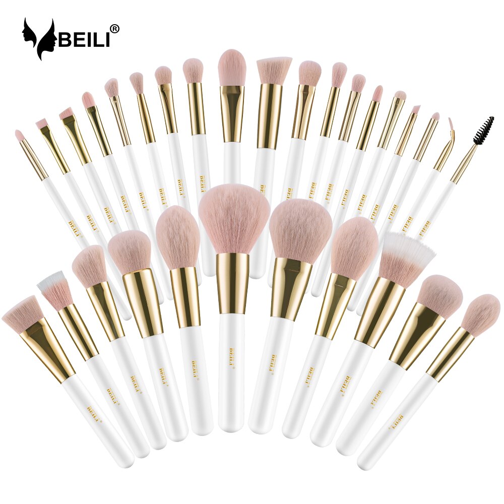 Beili Parel Wit Goud Professionele Synthetische Make-Up Kwasten Set Foundation Concealer Wenkbrauw Vegan Make Up Borstels