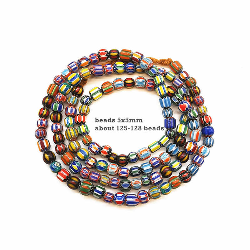 TSB0199 Nepal Hand Colorful Striped Lampwork Beads Strand Antiqued Trade Glass Bead