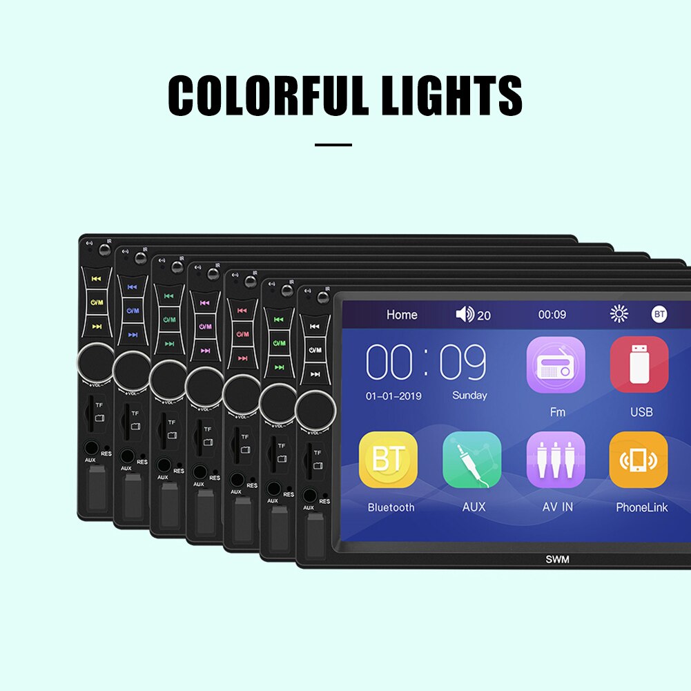Reproductor MP5 de 7 pulgadas para coche, Radio estéreo con Bluetooth, USB, AUX, FM, Pantalla remota táctil, Control, FKU66