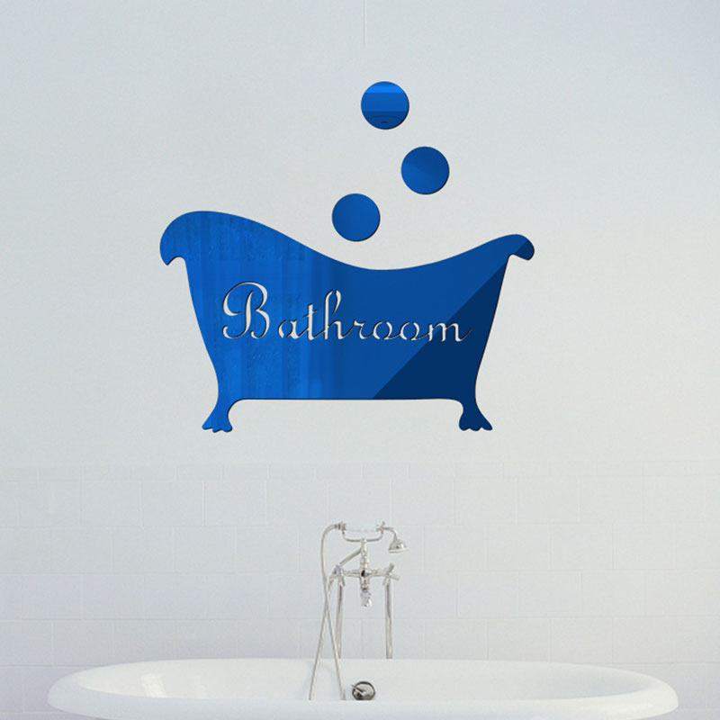 3D Acrylic Mirror Bathroom Wall Sticker DIY bathtub mirror sticker Door Entrance Sign funny Home decoration sticker