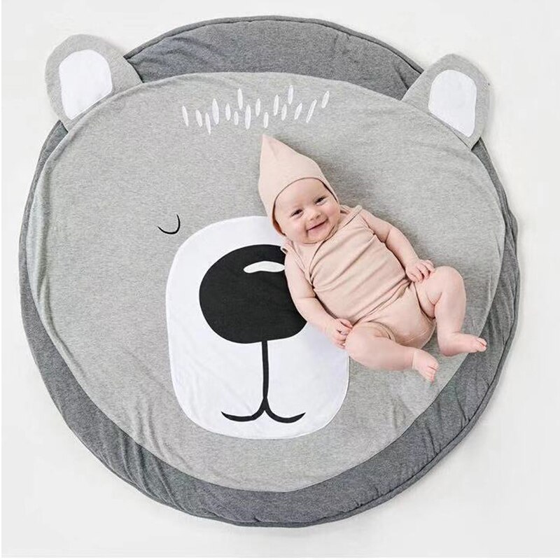 Play Mat Cartoon Animal Baby Mat Newborn Infant Crawling Blanket Cotton Round Floor Carpet Rugs Mat for Kids Room Nursery Decor: Bear