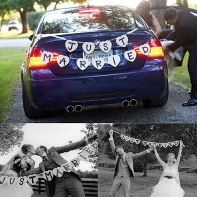 Bunting Garland Handmade Decorative Wedding Sign Cards JUST MARRIED Wedding Banner Party Decoration: Default Title