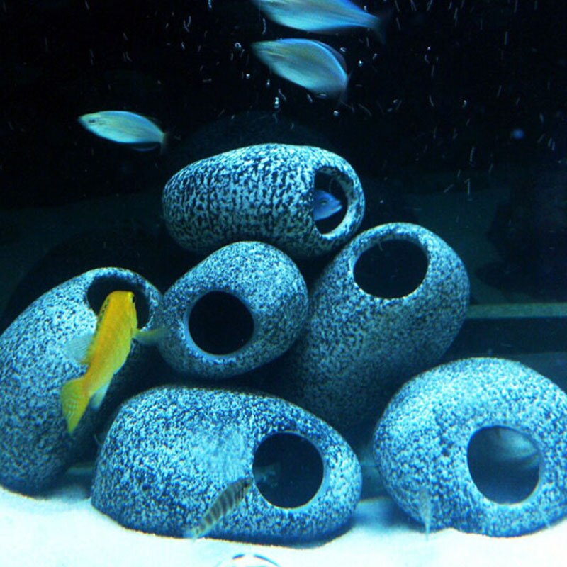 Aquarium Decoration Stone Aquarium Ceramic Rock Cave Fish Tank Hole Stone Ornament Shrimp Breeding Rock