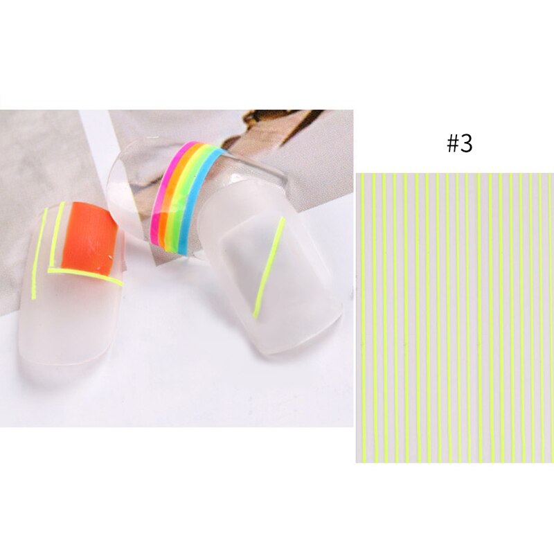 1 hoja pegatina de uñas líneas fluorescentes Color 3D cinta arte adhesivo para uña pegatinas DIY uñas