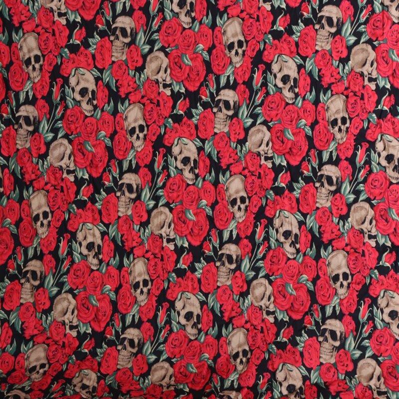 Beautiful 145cm Wide Rose Skull Print Fabric Cotton Fabric Per Meter Patchwork for Sewing Quilting DIY Women Dress Material: 145X100cm