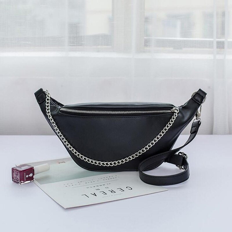 REPRCLA Fanny Pack Waist Bag PU Leather Belt Chest Bag with Chain Women Shoulder Bags