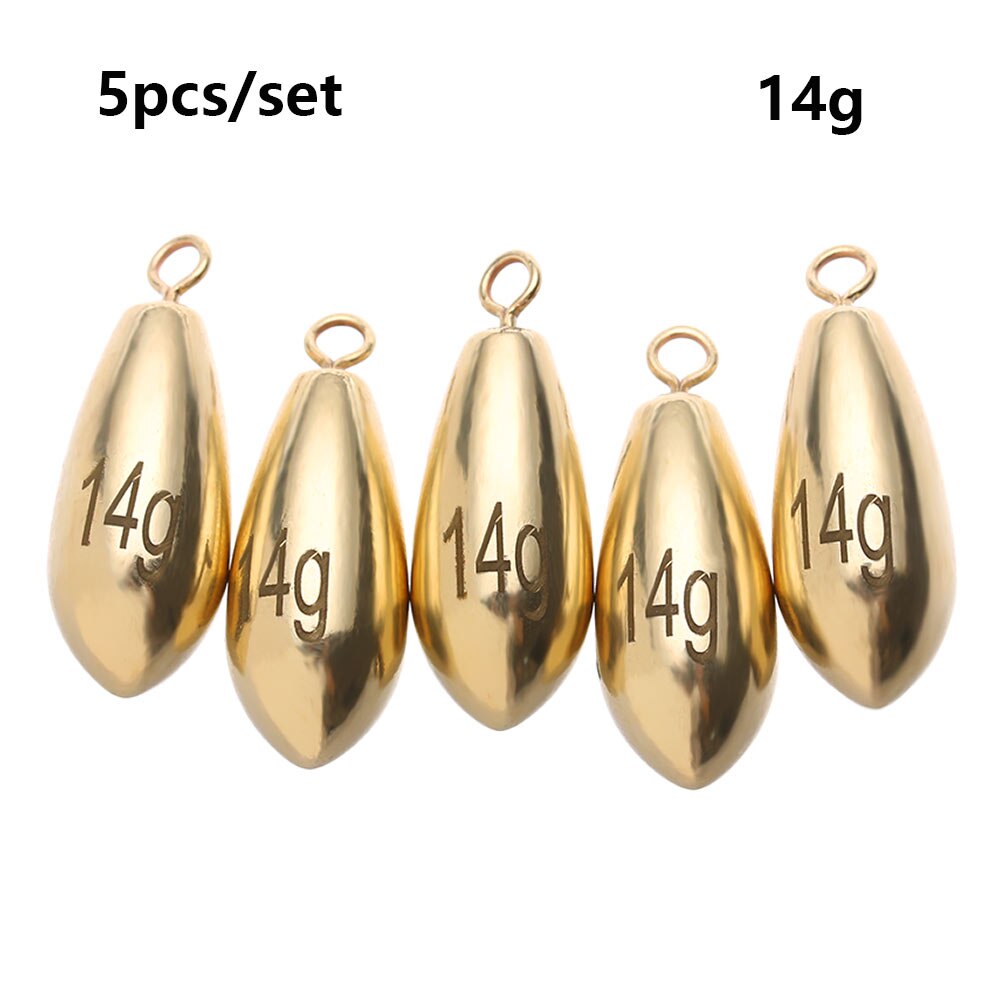 5pcs copper Tungsten Fishing Sinkers Weights Flipping Weights Bass Sinker Tackle Fishing Lead fall Fishing Accessories: 14g