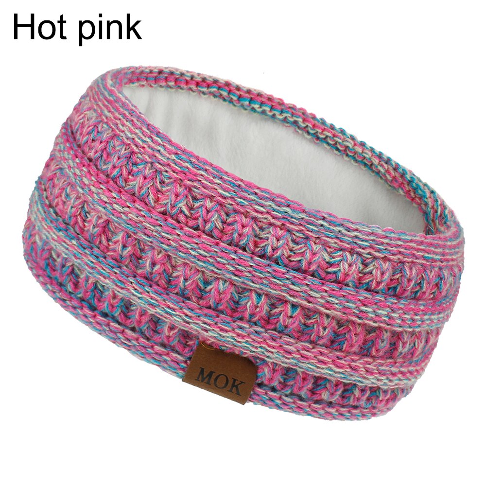 Inverno ao ar livre orelha mais quente headbands para as mulheres macio quente malha velo forrado faixa de cabelo para ciclismo ao ar livre caminhadas acampamento: Hot pink