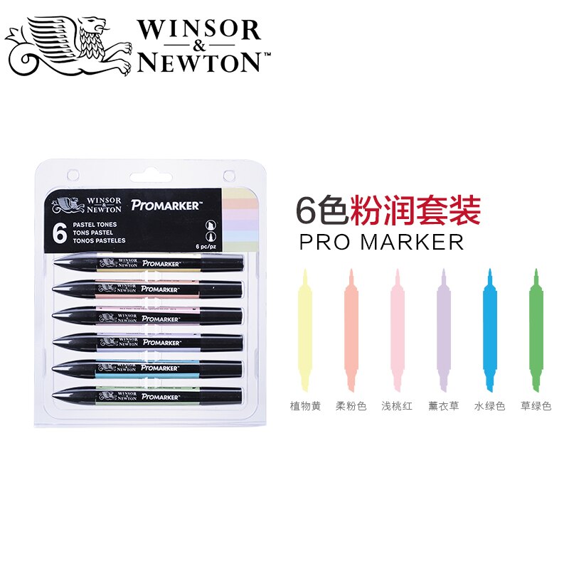 Winsor newton promarker 6/12 väriä taide tussi hieno kärki alkoholipohjainen markkeri kynät kaksipäiset kaksoismerkit animaatio: 6pc pastellisävyä