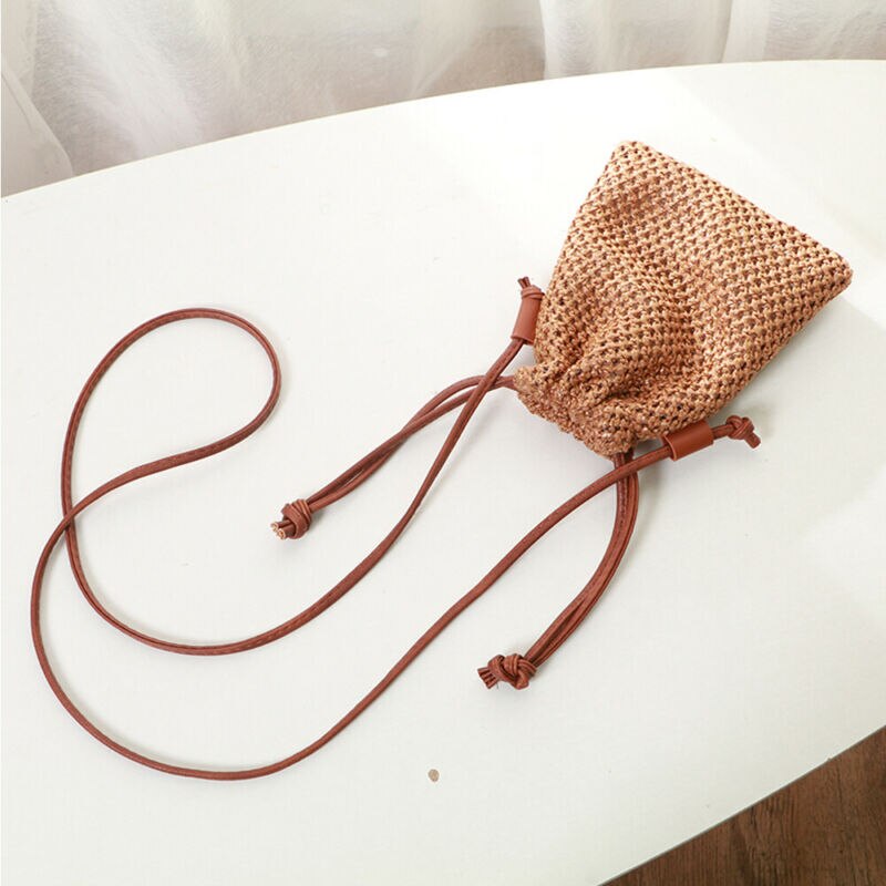 Women Girl Rattan Wicker Handbag Beach Crossbody Drawstring Bags Casual Bohemian Straw Woven Bag