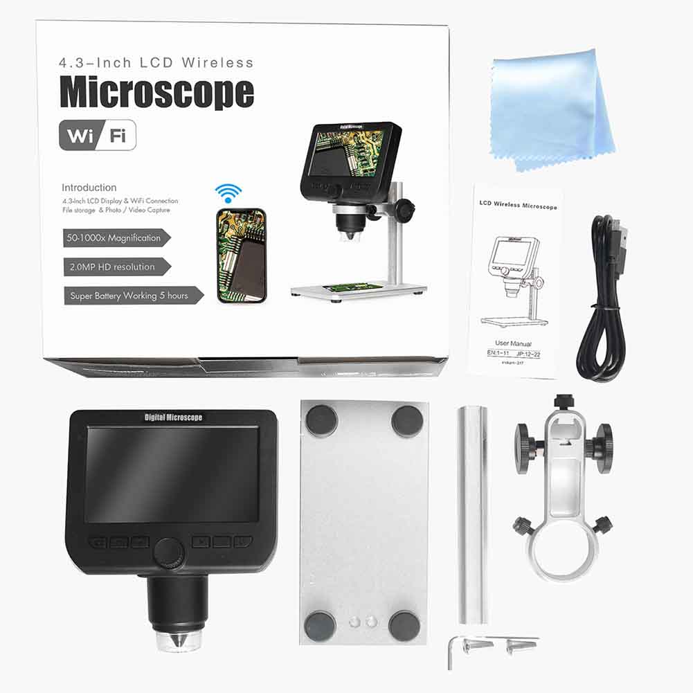 4.3 Inch Digital Microscope 8 Leds Lab Rechargeable Battery Magnification Education HD 1000X Wifi Students LCD Display