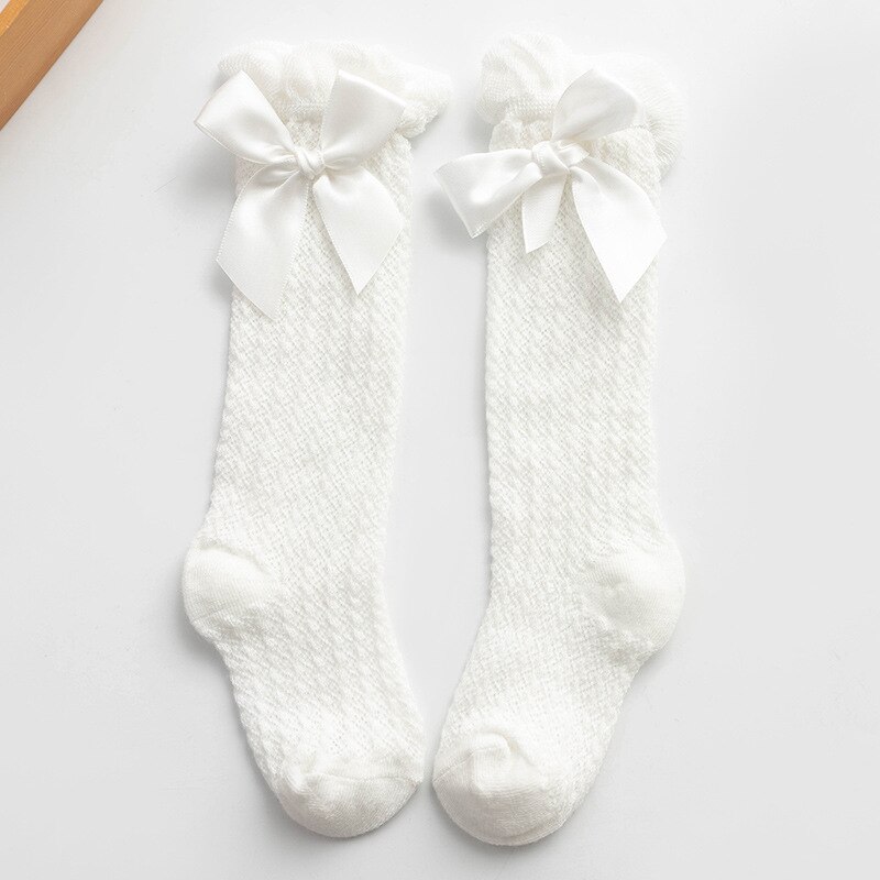 Kinderen Kousen Mesh Ademend Over De Knie Baby Mesh Kousen Kids Boog Mesh Knie Sokken Zomer Dunne Meisje Been warmers: White Bow Mesh socks