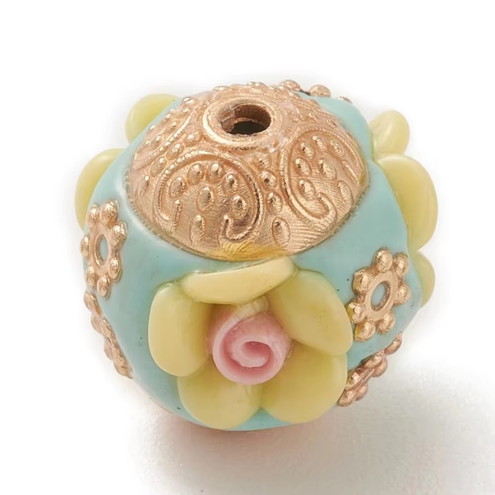 Perles indonésiennes faites à la main avec perle de fleur, résultats en alliage, résine pour bijoux à bricoler soi-même, fournitures d'artisanat exécutif, 5 pièces: WHITE