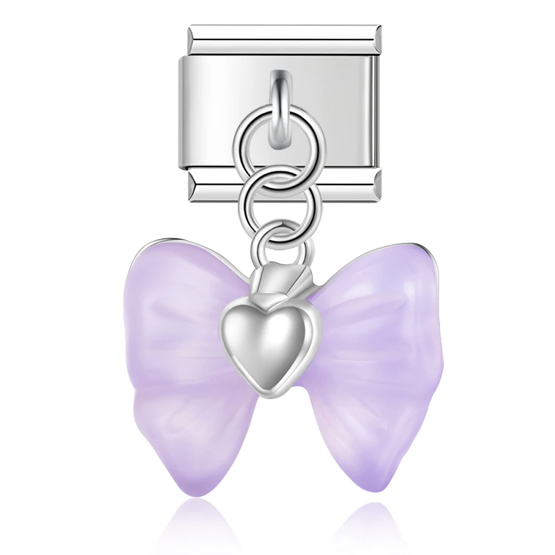 Hapiship nudo de lazo alas de Ángel brillante CZ enlace italiano encanto ajuste 9mm pulsera de acero inoxidable fabricación de joyería DIY DJ652: COLOR ORO ROSADO