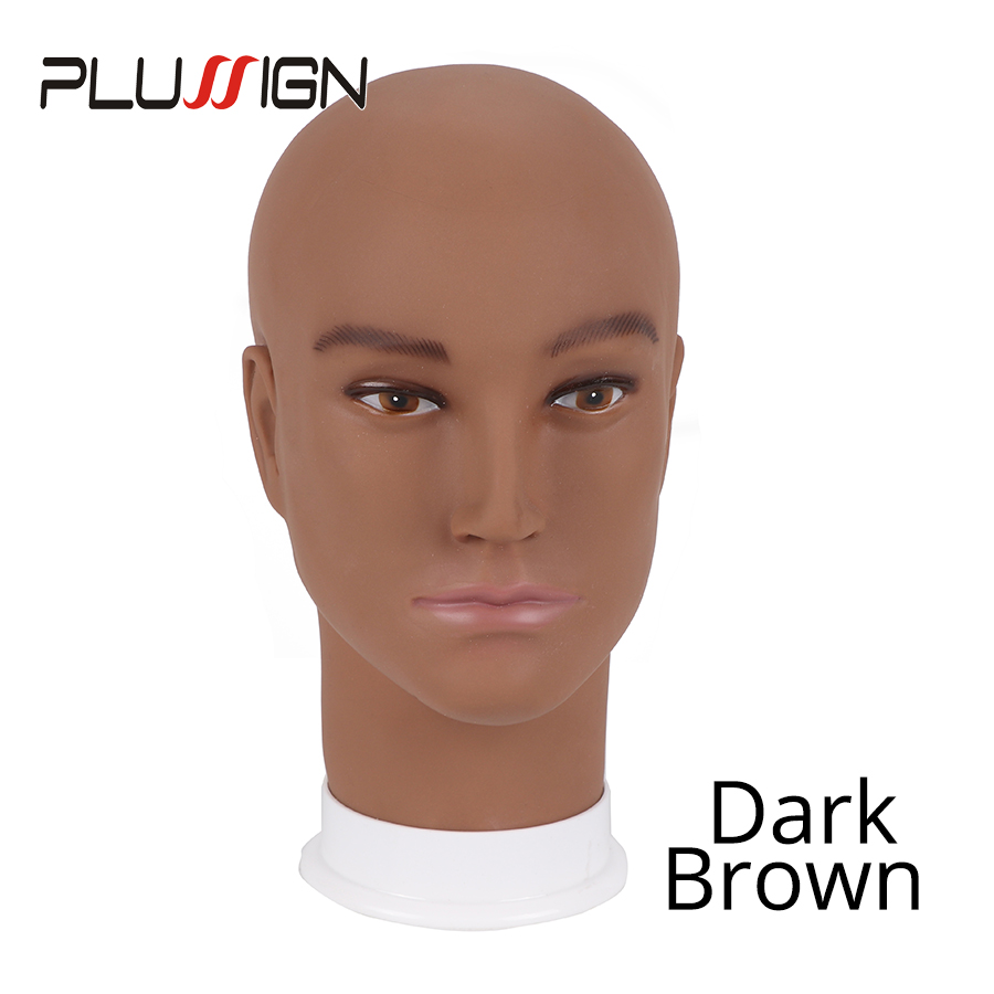 Famous Brand Plussign Male Bald Head No Hair Mannequin Jewelry Model Glass Hat Wig Display Base Man Pvc Training Practice Head: Dark Brown