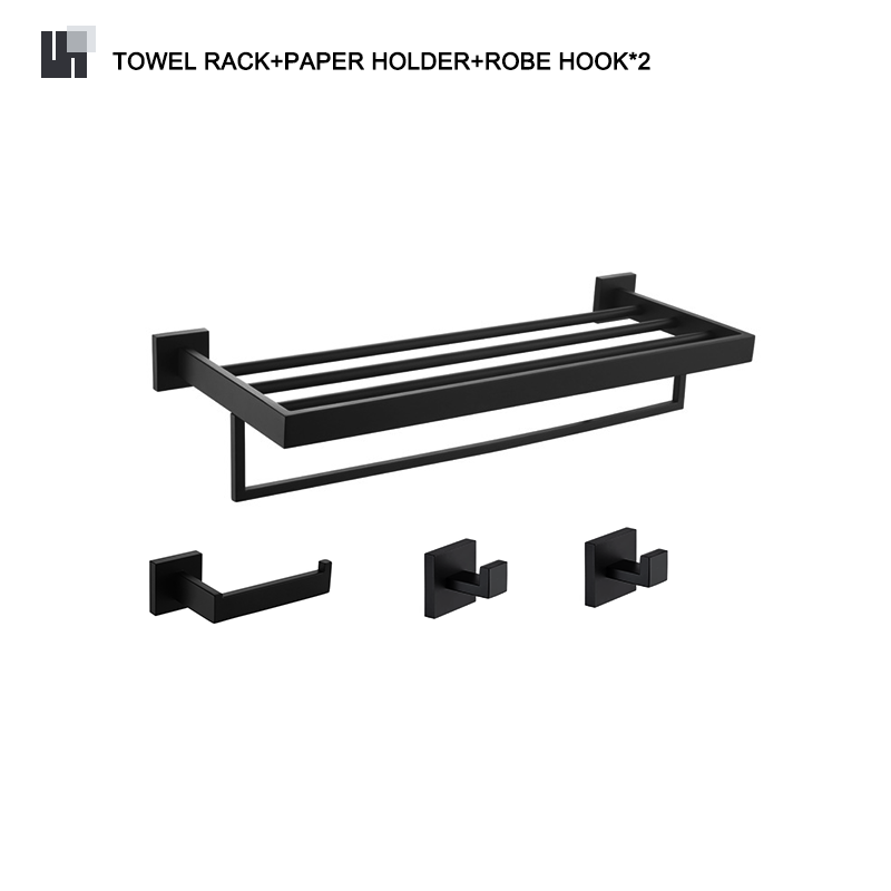 Zwarte Badkameraccessoires Rvs Set Wandrek Handdoekrek Handdoekhouder Kleding Haak Toiletborstel Hanger