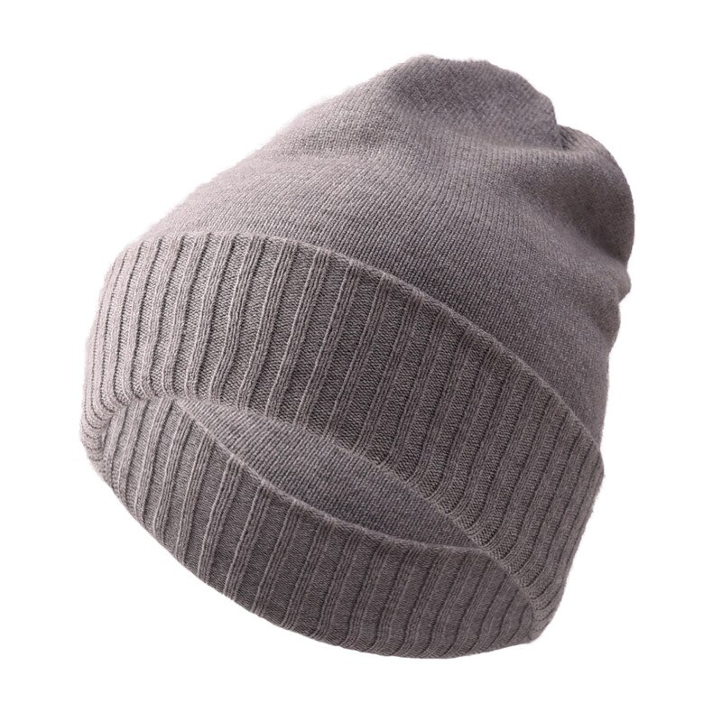 Zachte warme kasjmier muts met omslag, effen gebreide muts met omslag, unisex stijl, stretch schedel skimuts: Lichtgrijs