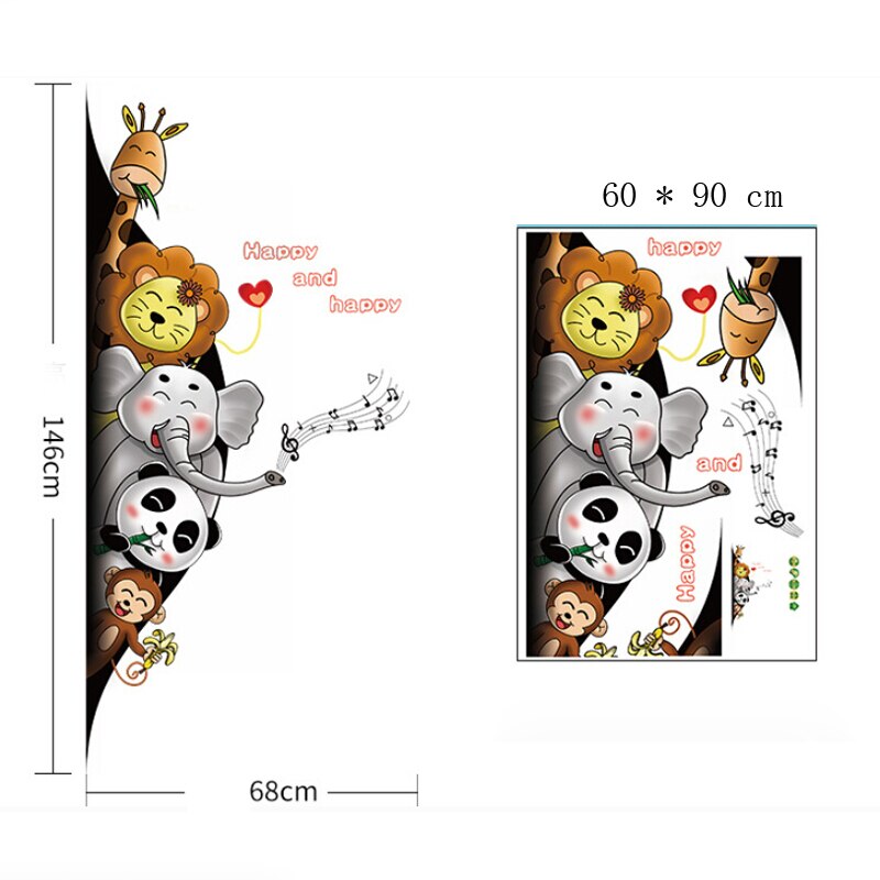 Tofok schattige dieren cartoon deurstickers voor kinderkamers slaapkamer huis muurschilderingen doe-het-zelf safari muursticker beer konijn kastdecoratie: T4