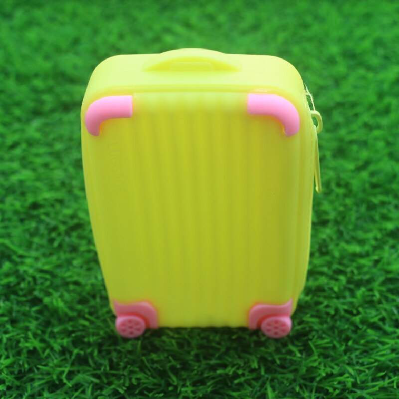 Silicone Coin Purse Suitcase Card Bag Waterproof Small Soft Zipper Storage Bag Girls Cute Funny Coin Purse Wallet Candy Color: YELLOW