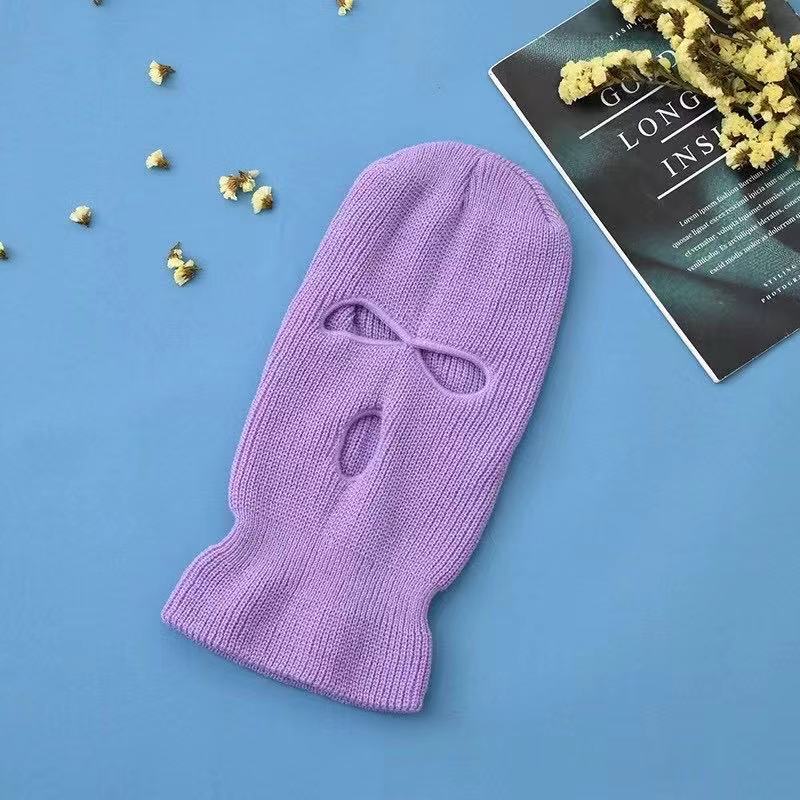 Pasamontañas de punto para invierno, máscara facial completa para deportes al aire libre, gorro de punto CS DE 3 agujeros: Lavanda