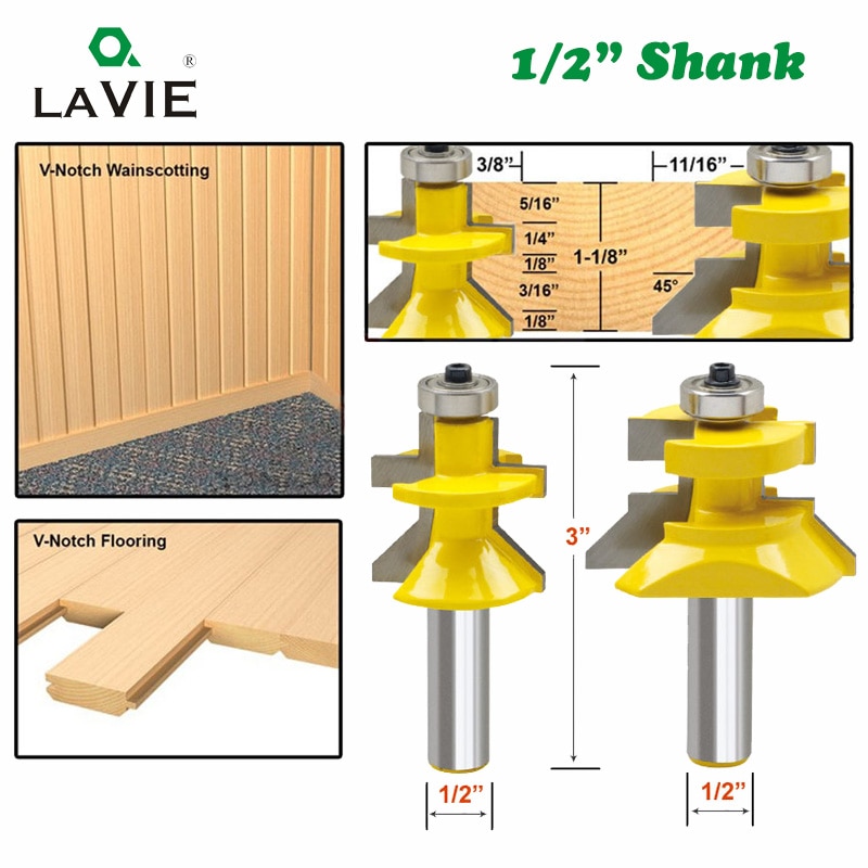 Lavie 2 stk 12mm 1/2 skaft 120 graders fræseværktøj fræser ramme rille tenon træbearbejdning gravering træ fræsningssæt 03004
