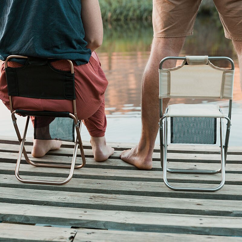 Folding Chair with Backrest Storage Pouch Portable Picnic Camping Fishing Foldable Stool HA