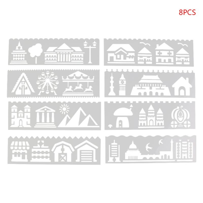 8Pcs/set Kids Plastic Drawing Template Rulers Stencils DIY Painting DIY Making School Supply Tools Craft: Construction