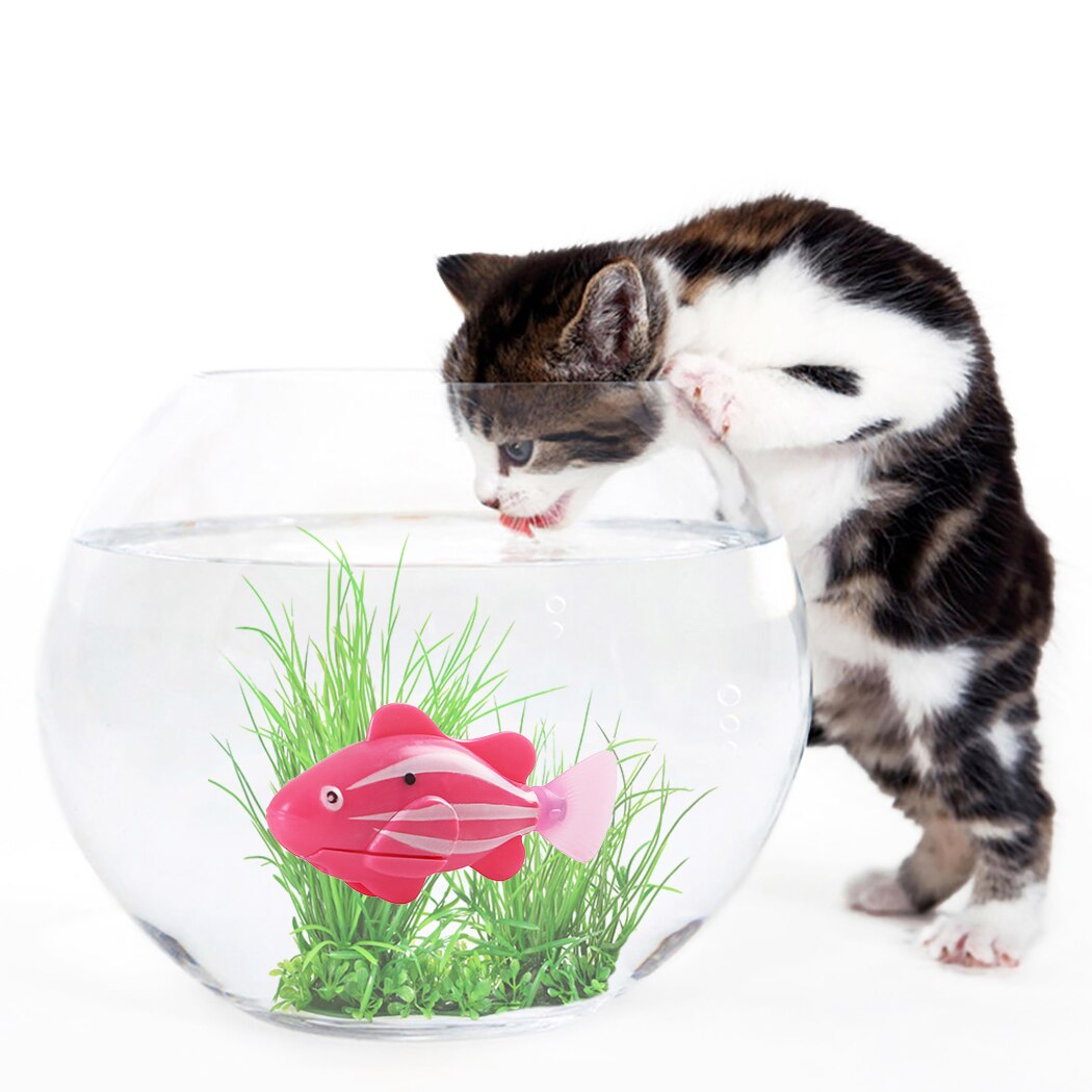 Juguete de peces y gatos para nadar, alimentados por batería, LED activado, pez, Gato de juguete, juguetes de peces con destornillador de maleza acuática para gatos: C