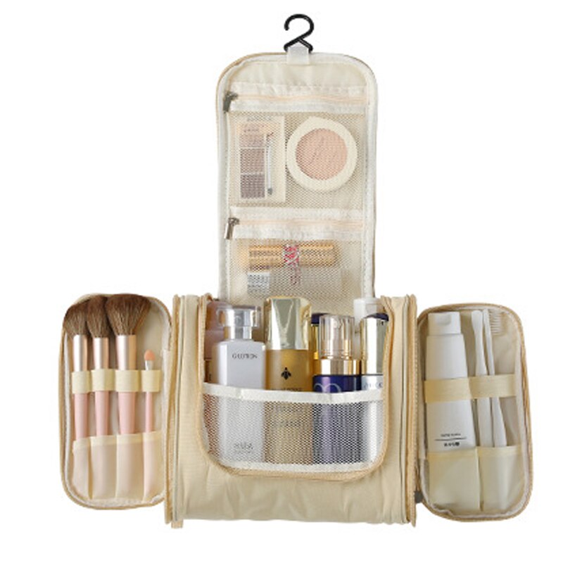 Waterdichte Travel Organizer Bag Unisex Vrouwen Cosmetische Zak Opknoping Reizen Make Tassen Wassen Toilettas Kits Opbergzakken: Beige