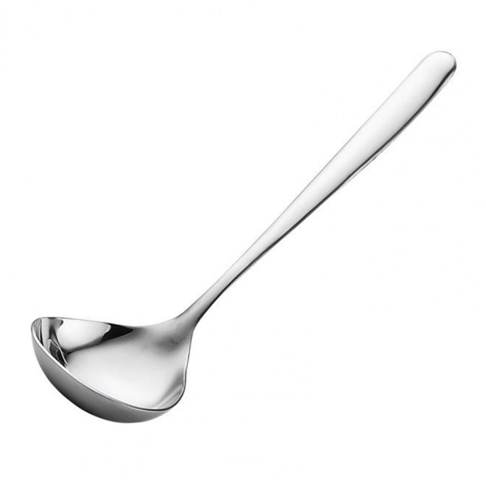 Soup Spoon Ergonomic Comfortable Grip Stainless Steel BPA Free Deep Head Stirring Ladle Kitchen Supplies: Silver