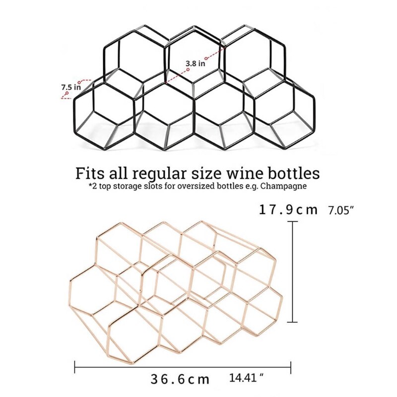 Metalen Honingraat Wijnrek Wijn Fles Opslag Bijenkorf Tafelblad Moderne Wijnrek Hexagon 9 Fles Wijn Houder Display