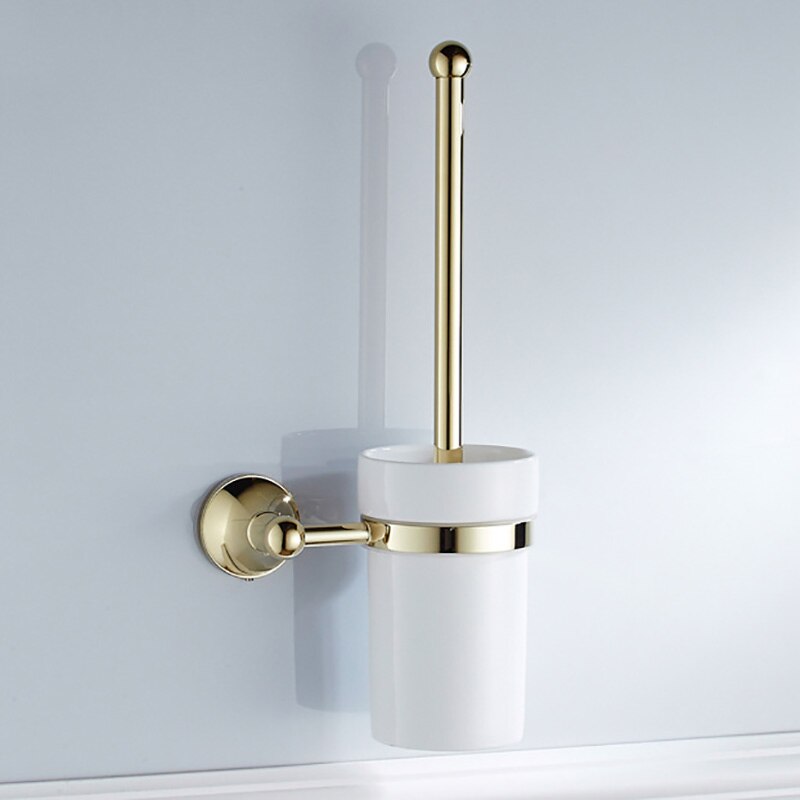 Brons Wc Borstel Houder Set Antieke Zwarte WC Borstel Houder withe Keramische Cup Geborsteld Plank Goud Chroom Wit Badkamer Hardware: Goud