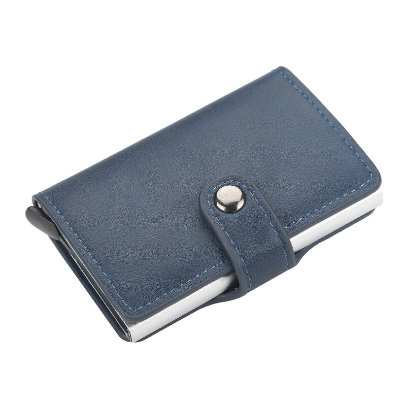 RFID Blocking Protection Men Wallet ID Credit Card Holder Leather Metal Aluminum Business Bank Cardholder Purse: 9122 blue