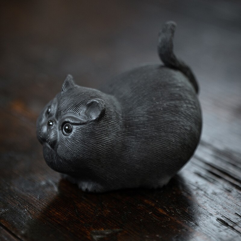Yixing purple sand tea pet cat sculpture personality clay painting lucky cat ornaments tea playing tiger: Style Erheimao